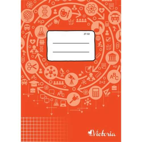 Victoria Circle A5 grid notebook, 32 pages, red cover with white icons