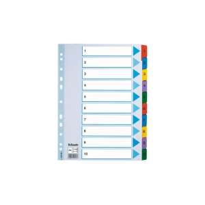 Divizoare Esselte 1-10 Mylar A4, 10 file, numerotate de la 1 la 10, colorate, pentru organizarea documentelor - Consumabile pentru capsator