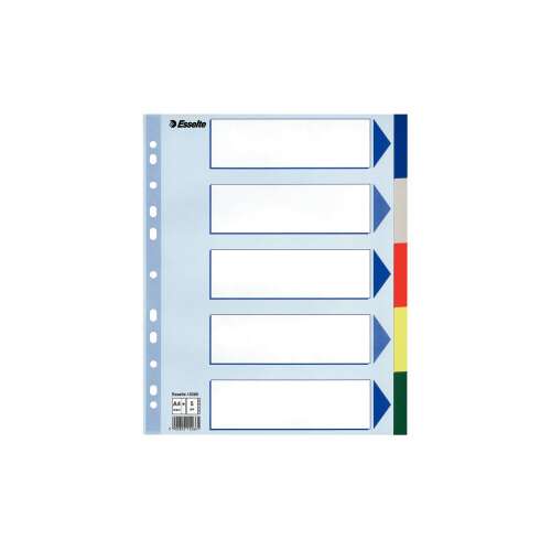 Esselte A4+ 5 részes műanyag elválasztólap, kék, piros, sárga, zöld, fehér