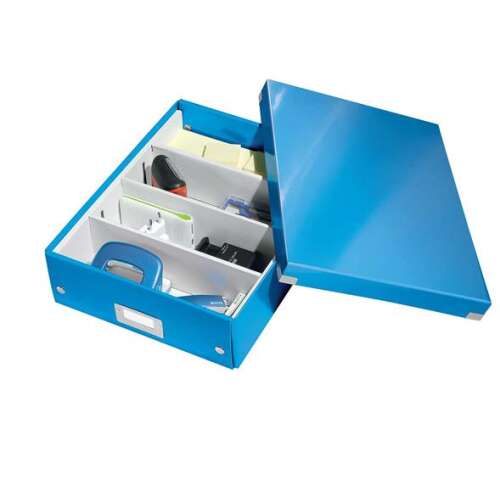 Cutie depozitare Leitz WOW Click &amp; Store Organizer, carton laminat, partial reciclat, cu capac, 28x10x37 cm, albastru
