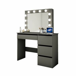 Elegant gray makeup vanity table with LED lights and drawers - Dressing Table
