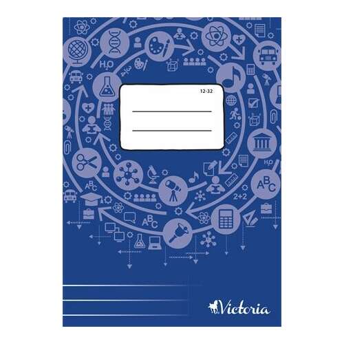 Victoria Circle 12-32 A5 lined notebook for 3rd grade, blue cover with school icons