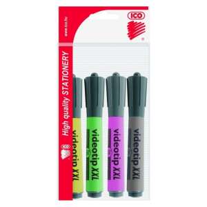 ICO Videotip XXL szövegkiemelő készlet 4 db-os, sárga, zöld, lila, szürke, 1-4 mm vágott hegyű - ICO