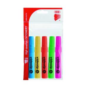 ICO Videotip Highlighter 5 pack, 1-4mm chisel tip, assorted colors - ICO