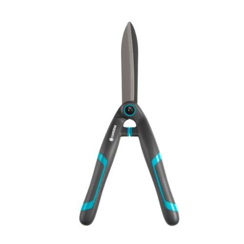 Gardena PrecisionCut hedge shears, black and blue handles, white background