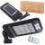 Solar powered motion sensor wall light with remote control, front and back view