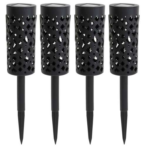 Set de 4 lămpi solare de grădină negre cu decupaje stea și lună