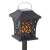 Solar powered flame light, black lantern with decorative cutouts, 12 LED lights, for outdoor use, close-up view