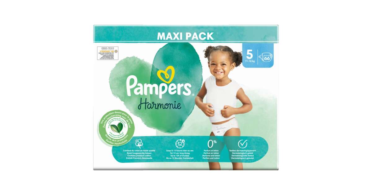PAMPERS COUCHES HARMONIE Taille 5 (11 à 16kg) - 64 Changes