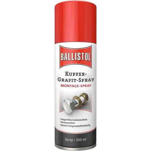 Ballistol Réz Grafit Szerelő Spray, 200 ml, hosszú távú korrózióvédelemhez, sós víznek ellenálló, extrém hőmérsékletnek ellenálló