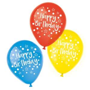 Happy Birthday Luftballons, 6 Stück, 9 Zoll, rot, blau, gelb, Latex, Partyzubehör - Luftballons