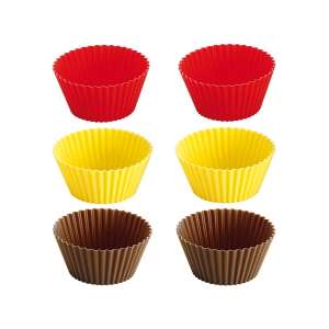 Set of 6 silicone cupcake liners, red, yellow, and brown, DELÍCIA brand - Cookware & bakeware