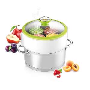 TESCOMA DELLA CASA preserving set with thermometer, stainless steel pot with glass lid and green silicone rim, white insert with silicone feet, thermometer on lid - Tescoma