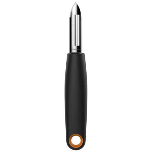 Fiskars Functional Form fixed blade peeler, black handle with orange ring