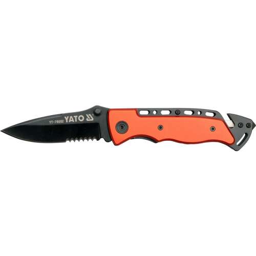 YATO YT-70321 Klappmesser mit Sicherheitsgurt-Schneider, schwarze Klinge, orangefarbener Griff