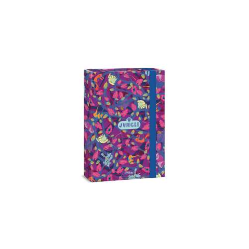 Ars Una Jungle A4 füzetbox, lila dzsungel állatokkal és kék gumiszalaggal