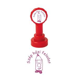 Xstamper N43 "Nice homework!" school stamp, red, with a pencil and a smiley face - Stamp