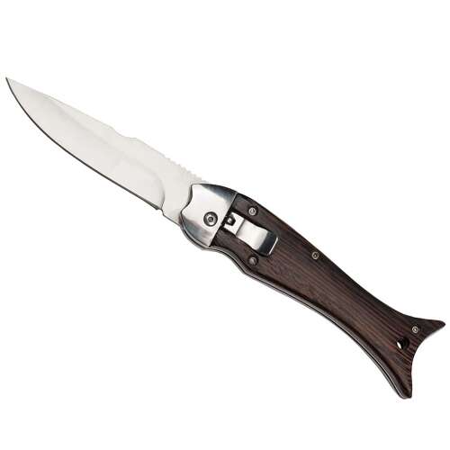IdeallStore® Fishy Situation Klappmesser mit braunem Holzgriff und Klinge aus Edelstahl