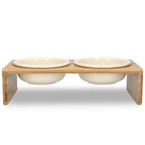 Navaris Két Tálból Álló Etető- és Itatókészlet - Bambusz Állvánnyal - 350ml