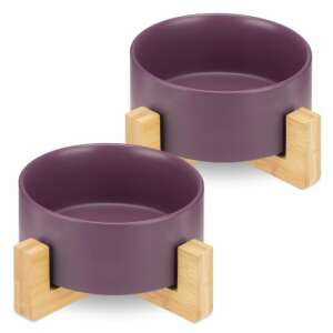 Zestaw 2 misek ceramicznych dla zwierząt Navaris ze stojakiem bambusowym, fioletowy - Zwierzęta gospodarskie