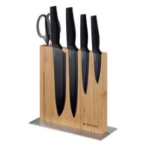 Navaris magnetic knife holder with bamboo and stainless steel, holds 5 knives and scissors - Navaris
