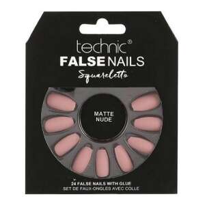 Technic False Nails Squareletto Matte Nude 24 piece set with glue - Vanity Table, Makeup Set, Fragrance