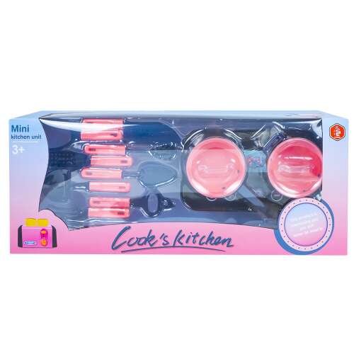 Cook's Kitchen Mini Konyhai Egység Játék, egy képzeletbeli konyhai készlet gyerekeknek, edényekkel, serpenyőkkel, eszközökkel és főzőlappal