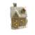 White and beige ceramic house with illuminated windows, LED Christmas decoration