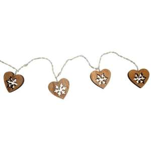 Wooden heart shaped Christmas lights with snowflake design, 10 LED, 1.35m long - Christmas