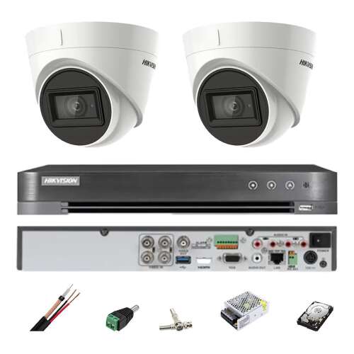 CCTV rendszer Hikvision 2 beltéri kamerák 4 az 1-ben, 8MP, 2.8 lencse, IR 60m, 4 csatornás DVR, tartozékok, merevlemez