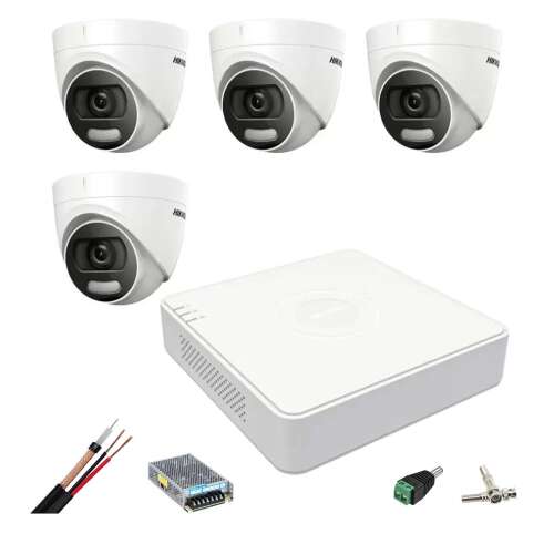 Hikvision 4 kamerás beltéri megfigyelő rendszer 5MP ColorVU, 20m fehér fény, 4 csatornás TurboHD DVR, tartozékok 59197759
