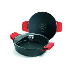 Ibili Excellent 28 cm aluminum frying pan with red silicone handles and glass lid - Ibili