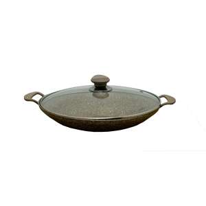 OMS Granit Wok-Bratpfanne mit Glasdeckel, 30x6 cm, braun - Koch- & Backgeschirr