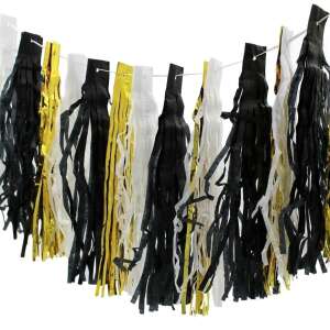 Arany 3M ghirlandă cu ciucuri negri, aurii și albi - Crăciun