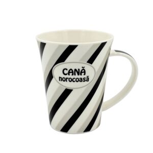 Striped porcelain mug with Romanian text - Serving