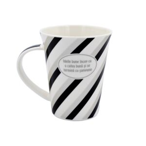 Striped Porcelain Mug with Romanian Quote - Serving