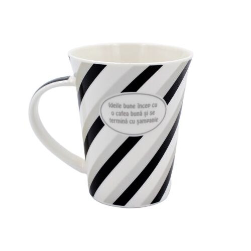 Striped Porcelain Mug with Romanian Quote