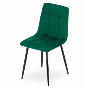 Kara green velvet dining chair with black metal legs, front view - Kitchen Furniture