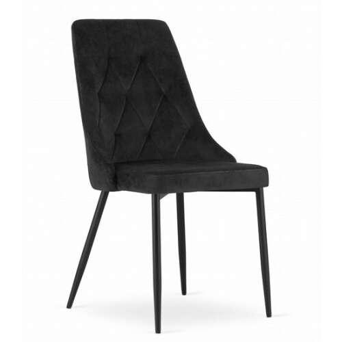 Imola black velvet dining chair with metal legs, angled view