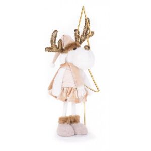 Pink Christmas Reindeer Decoration 50cm with Golden Antlers - Nonbrand Christmas Decoration