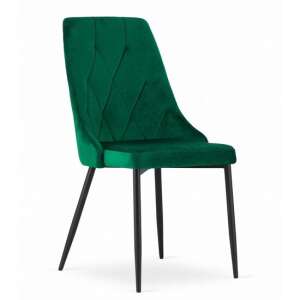 Imola green velvet dining chair with black metal legs, angled view - Kitchen Furniture
