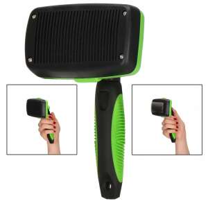 Green and black self-cleaning pet brush with handle, collage - Pet brush, clippers, scissors, claw clippers