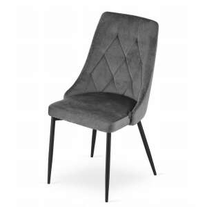 Imola grey velvet dining chair with black metal legs, angled view - Kitchen Furniture