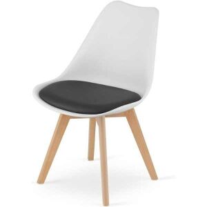 Modern white dining chair with black cushion and wooden legs - Kitchen Furniture