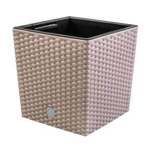 Prosperplast Rato Low square planter, rattan-look texture, brown - Flower Pot