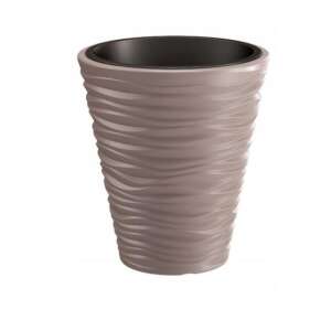 Brown round plastic flower pot, 38.8 cm diameter, 43.6 cm height, 18/37 L, Sand color - Flower Pot