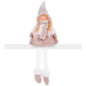 Karácsonyi Lánybaba Decoration - Brown and White Christmas Doll with Scarf and Hat - Nonbrand Christmas Decoration