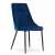 Imola dining chair, blue velvet, black metal legs, angled view