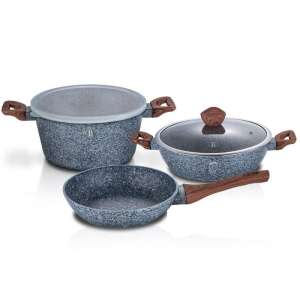 Berlinger Haus Forest Line 5-piece cookware set with marble coating, includes pots and pans with glass lids, gray with wooden handles - Berlinger Haus Frying Pan