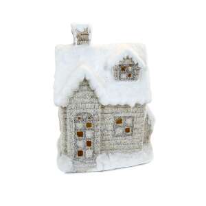 White and beige ceramic house with illuminated windows, Christmas decoration, LED lights, 3xAAA batteries, 25x18x36 cm - Chomik